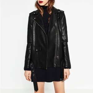 Zara Basic Oversized Faux Leather Moto Jacket Size M